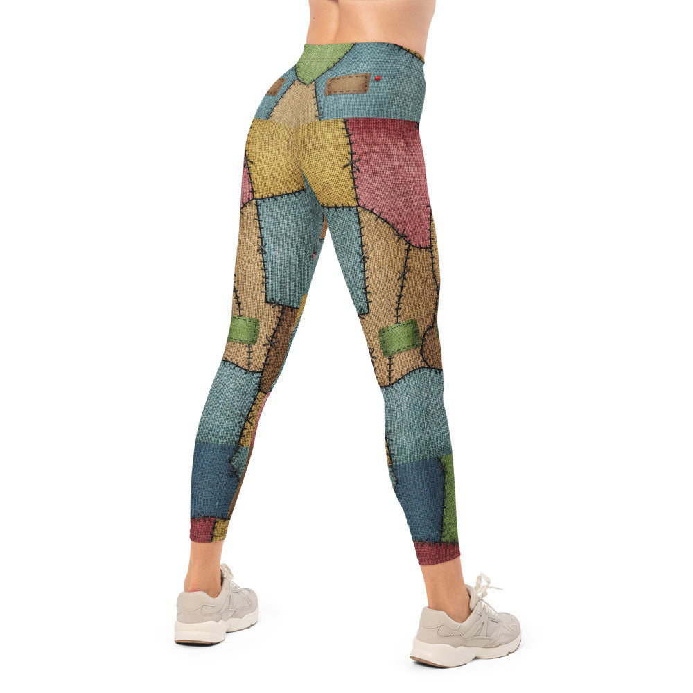 Personalisierte Sportleggings Damen Patchwork Design Bunt Fitness Leggings Ragdoll Optik Yoga Hose P346