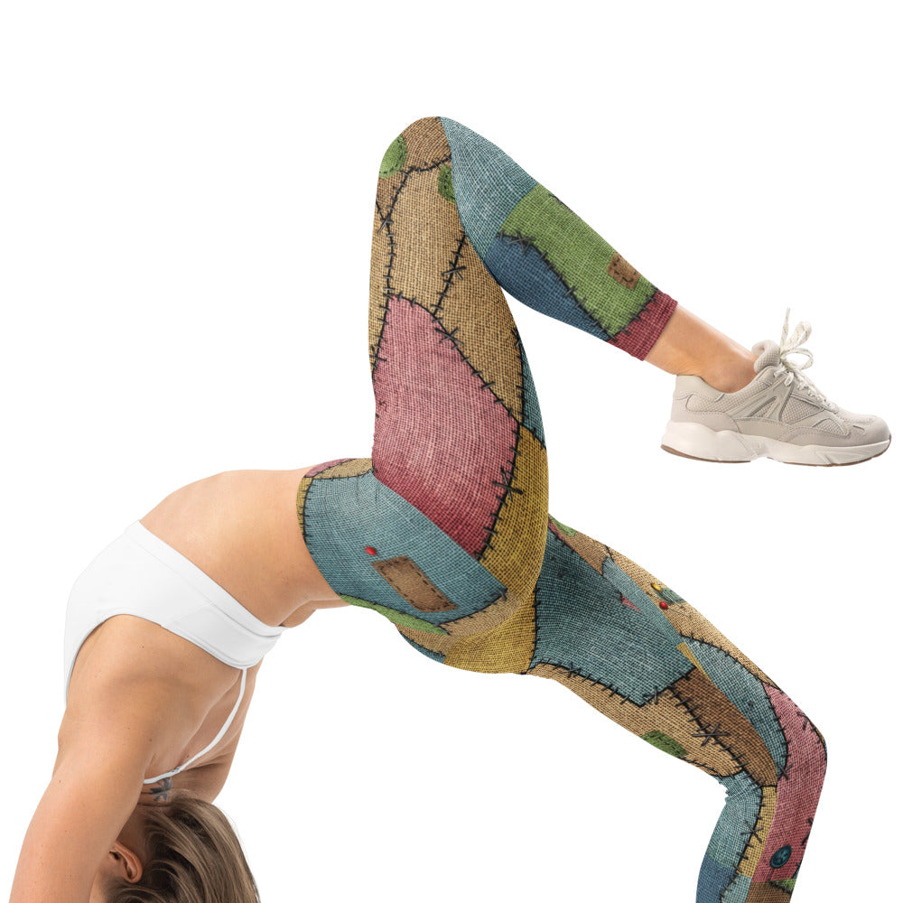 Personalisierte Sportleggings Damen Patchwork Design Bunt Fitness Leggings Ragdoll Optik Yoga Hose P346