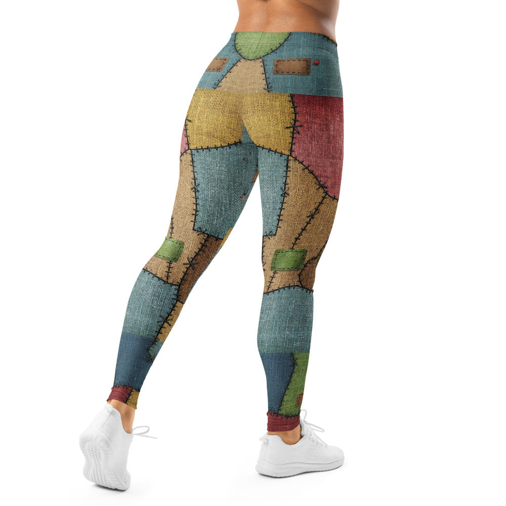 Personalisierte Sportleggings Damen Patchwork Design Bunt Fitness Leggings Ragdoll Optik Yoga Hose P346