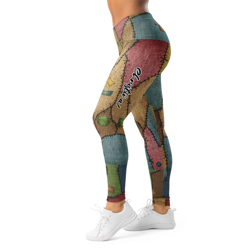 Personalisierte Sportleggings Damen Patchwork Design Bunt Fitness Leggings Ragdoll Optik Yoga Hose P346