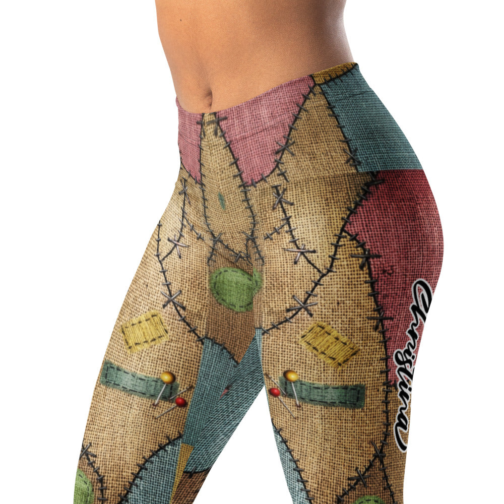 Personalisierte Sportleggings Damen Patchwork Design Bunt Fitness Leggings Ragdoll Optik Yoga Hose P346
