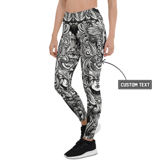Personalisierte Damen Sportleggings Barock Ornament Muster Schwarz Weiß Fitness Yoga Leggings W446 - XL