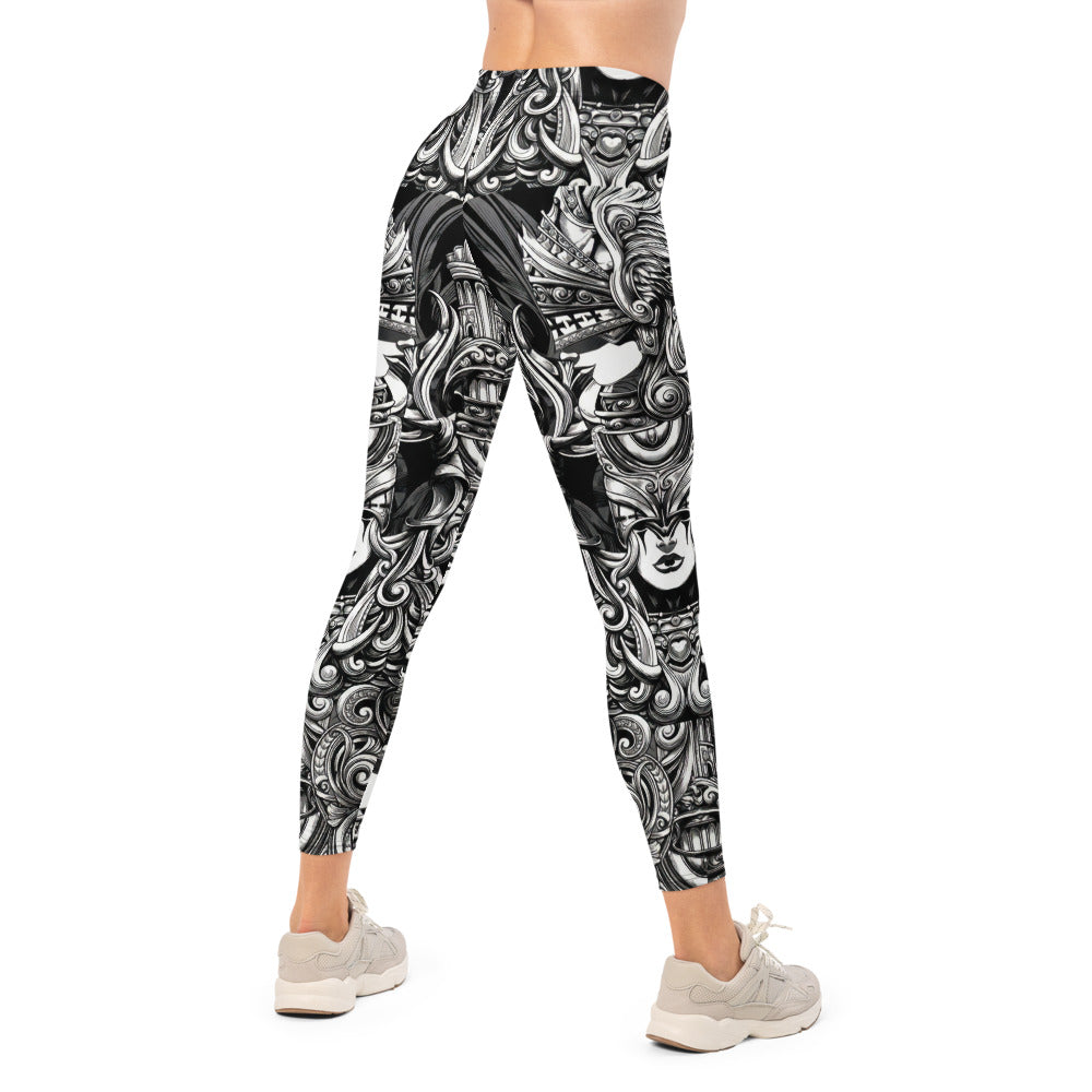 Personalisierte Damen Sportleggings Barock Ornament Muster Schwarz Weiß Fitness Yoga Leggings W446