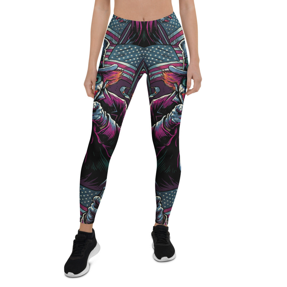 Personalisierte Damen Sportleggings Uncle Sam Design USA Flagge Lila Schwarz Fitness Leggings H178