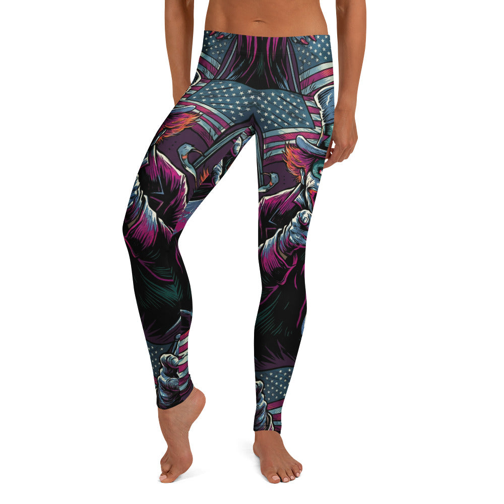 Personalisierte Damen Sportleggings Uncle Sam Design USA Flagge Lila Schwarz Fitness Leggings H178