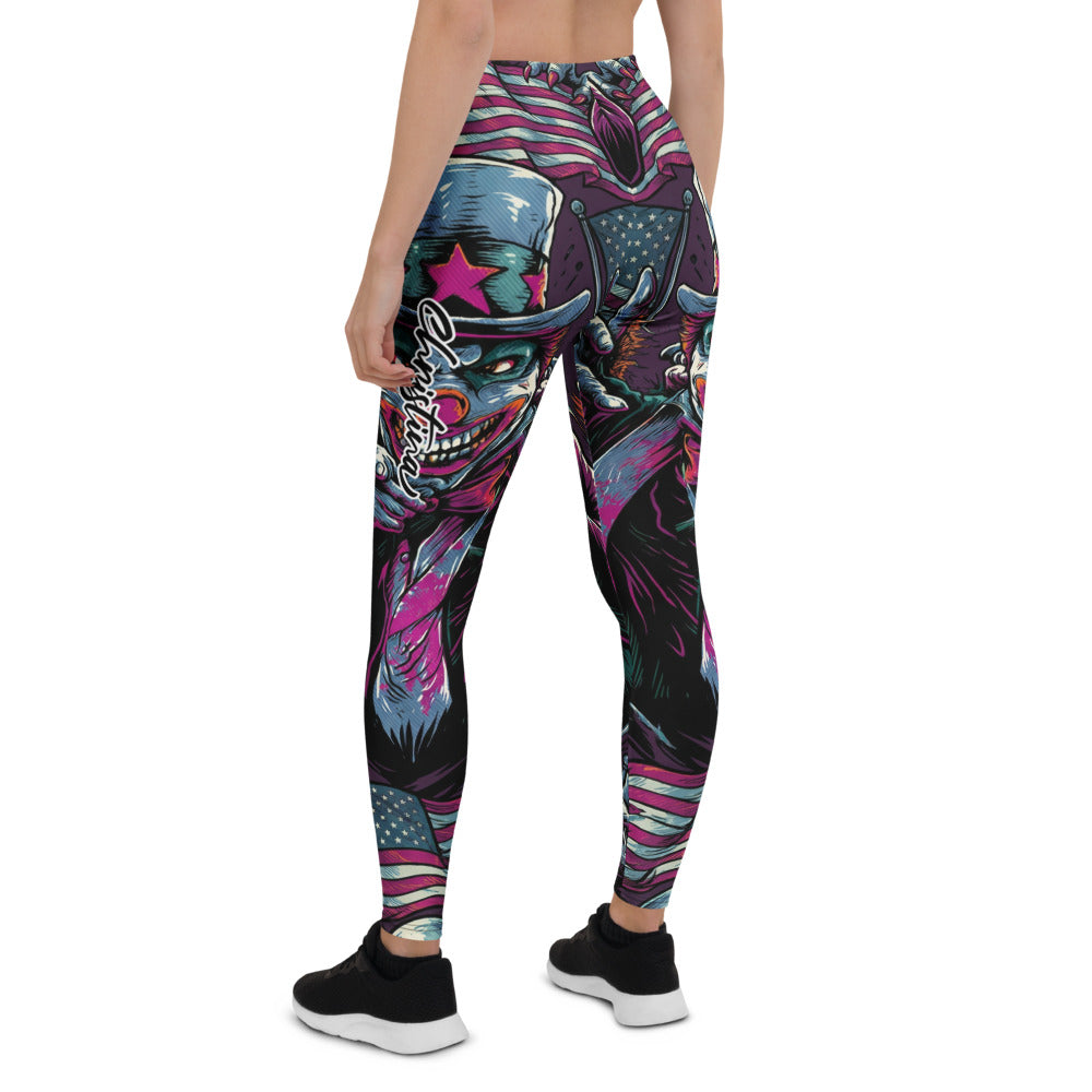 Personalisierte Damen Sportleggings Uncle Sam Design USA Flagge Lila Schwarz Fitness Leggings H178