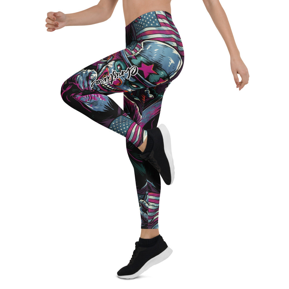 Personalisierte Damen Sportleggings Uncle Sam Design USA Flagge Lila Schwarz Fitness Leggings H178