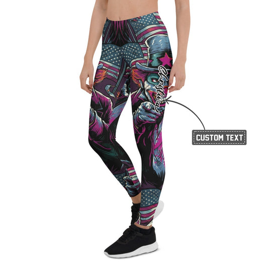 Personalisierte Damen Sportleggings Uncle Sam Design USA Flagge Lila Schwarz Fitness Leggings H178 - XL
