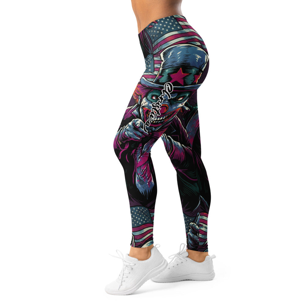Personalisierte Damen Sportleggings Uncle Sam Design USA Flagge Lila Schwarz Fitness Leggings H178