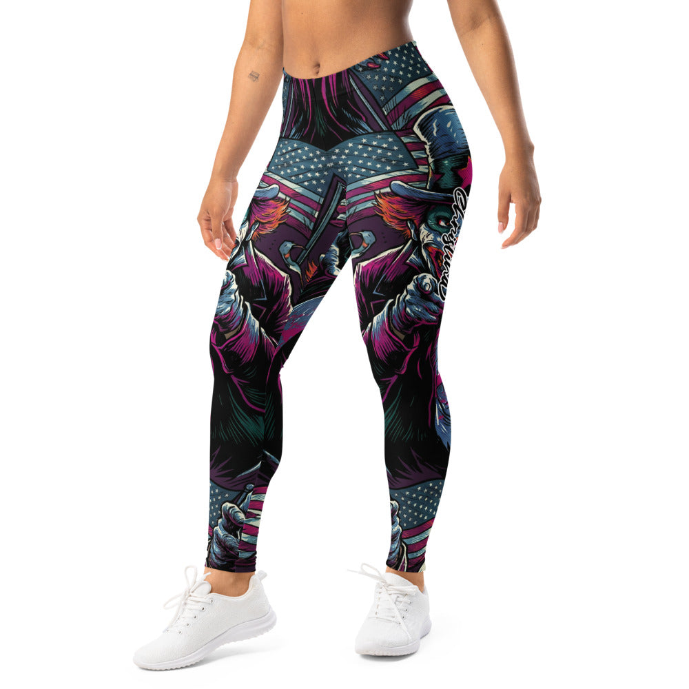 Personalisierte Damen Sportleggings Uncle Sam Design USA Flagge Lila Schwarz Fitness Leggings H178