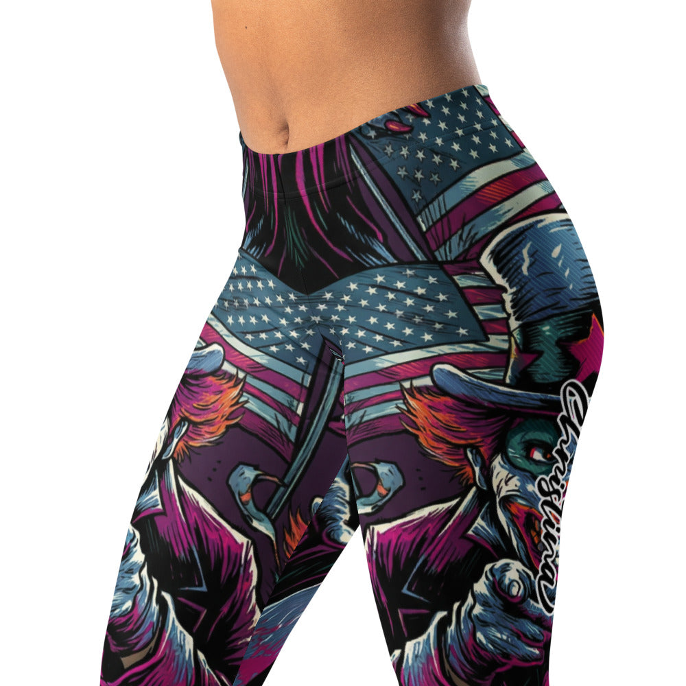 Personalisierte Damen Sportleggings Uncle Sam Design USA Flagge Lila Schwarz Fitness Leggings H178