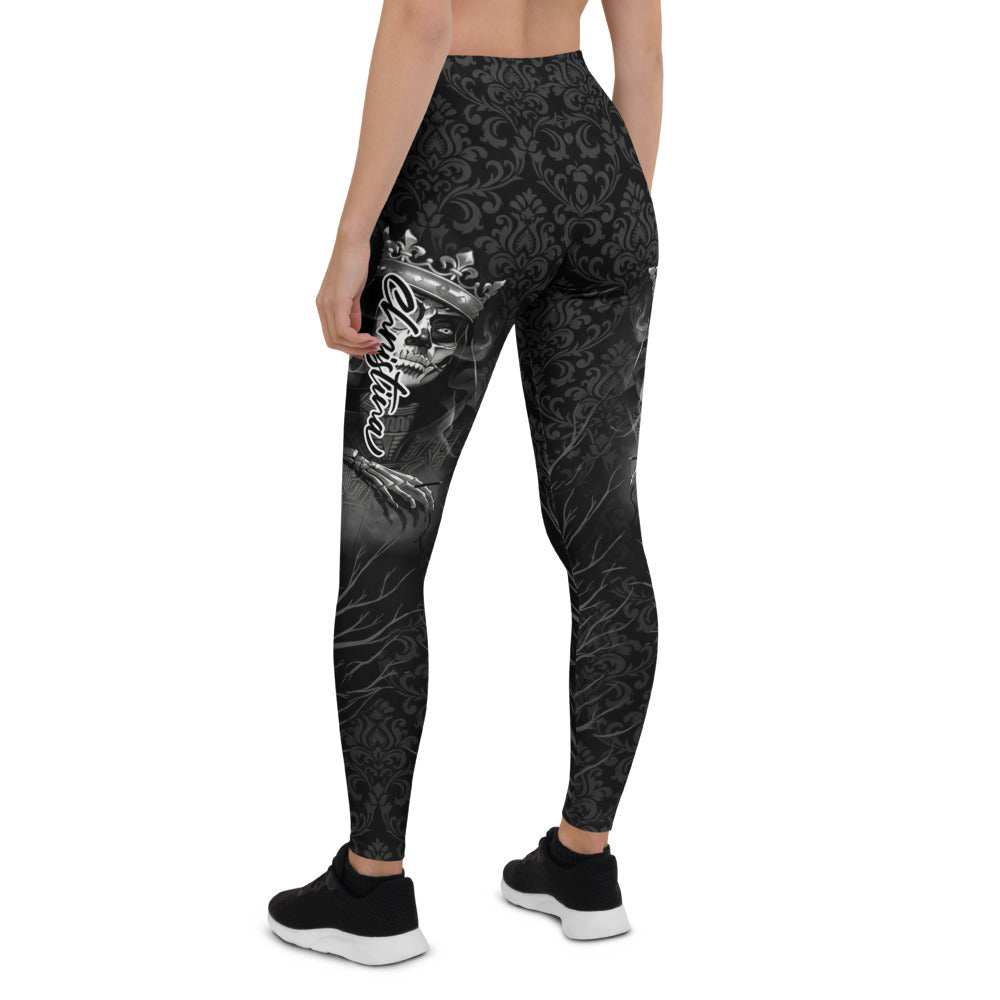 Personalisierte Damen Sportleggings Schwarz Grau Barock Ornament Muster Fitness Yoga Hose Tights N809