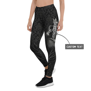 Personalisierte Damen Sportleggings Schwarz Grau Barock Ornament Muster Fitness Yoga Hose Tights N809 - XL