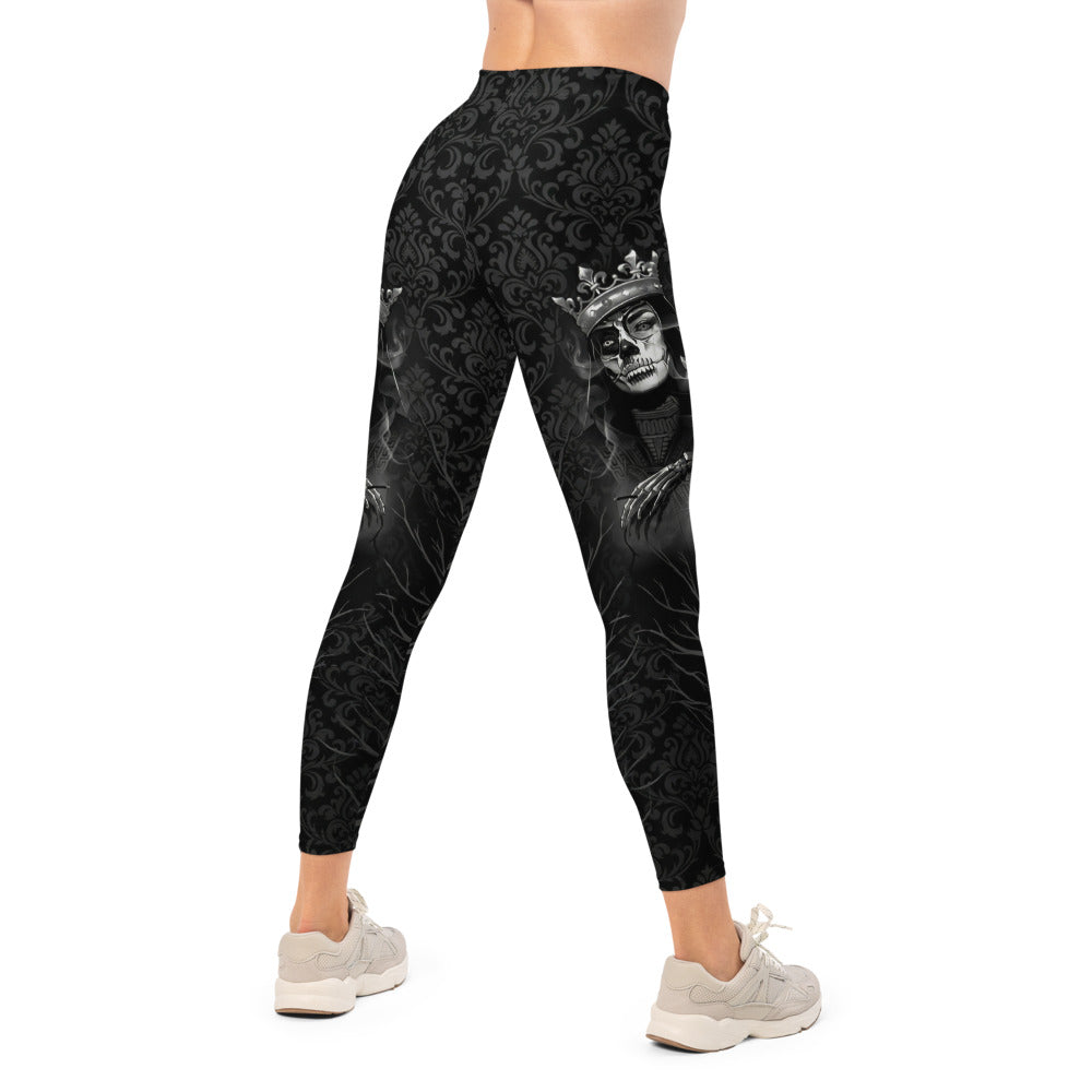 Personalisierte Damen Sportleggings Schwarz Grau Barock Ornament Muster Fitness Yoga Hose Tights N809
