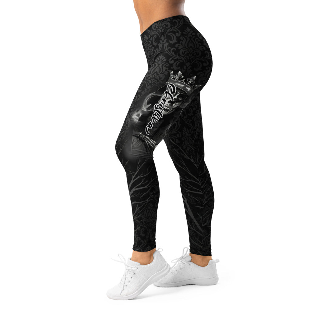 Personalisierte Damen Sportleggings Schwarz Grau Barock Ornament Muster Fitness Yoga Hose Tights N809