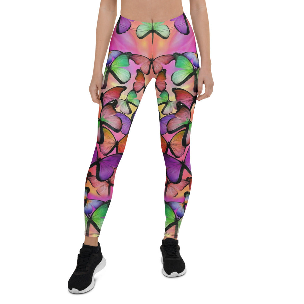 Personalisierte Sportleggings Damen Schmetterling Muster Bunt Fitness Yoga Leggings M684