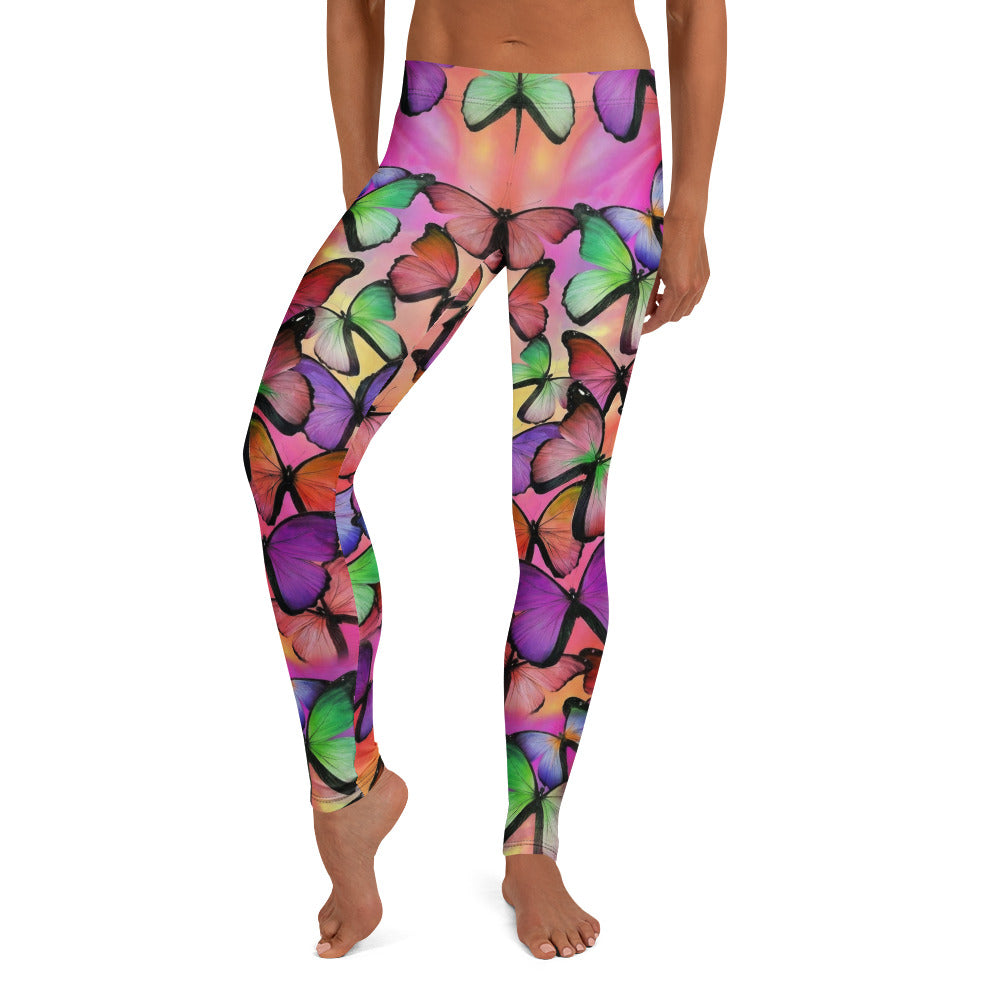 Personalisierte Sportleggings Damen Schmetterling Muster Bunt Fitness Yoga Leggings M684