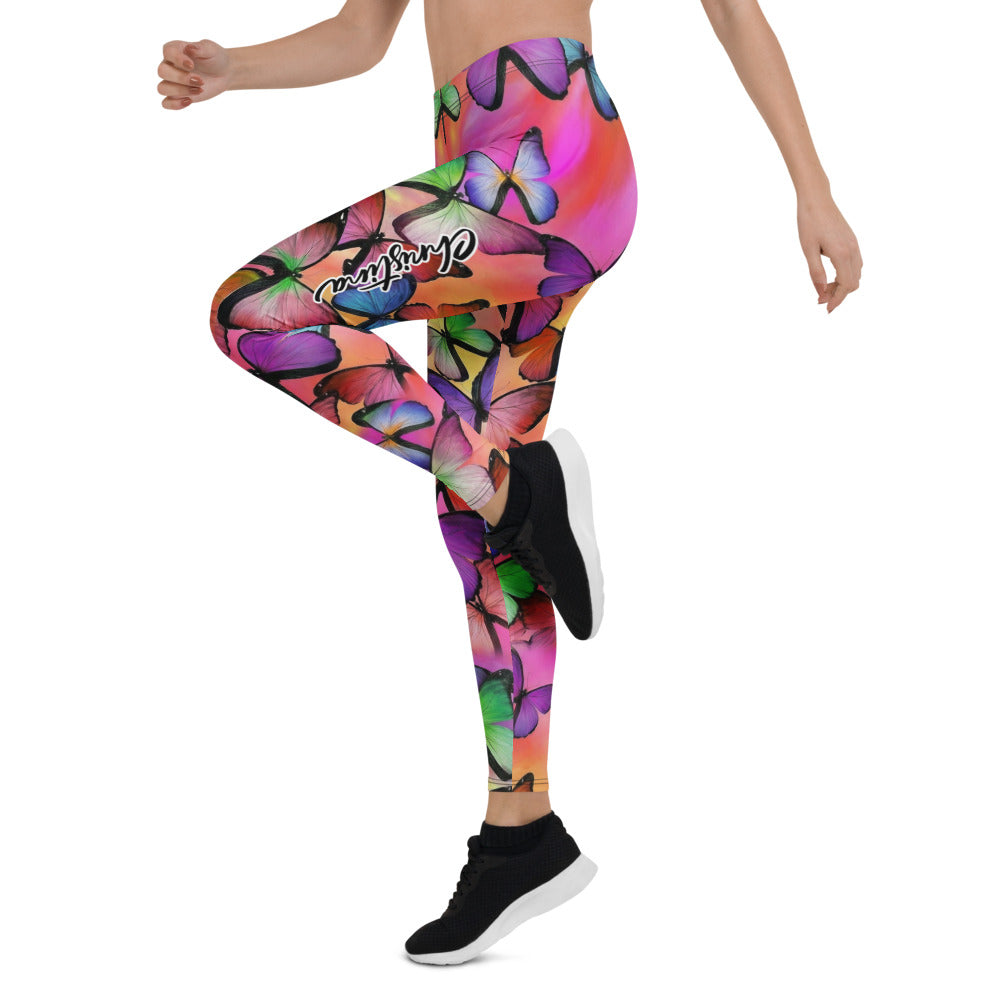 Personalisierte Sportleggings Damen Schmetterling Muster Bunt Fitness Yoga Leggings M684