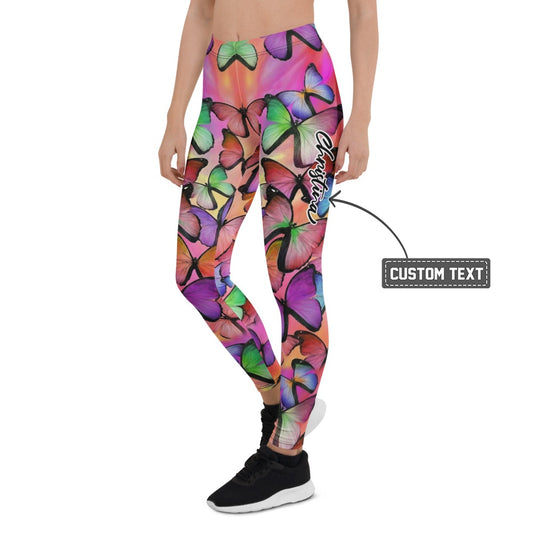 Personalisierte Sportleggings Damen Schmetterling Muster Bunt Fitness Yoga Leggings M684 - XL