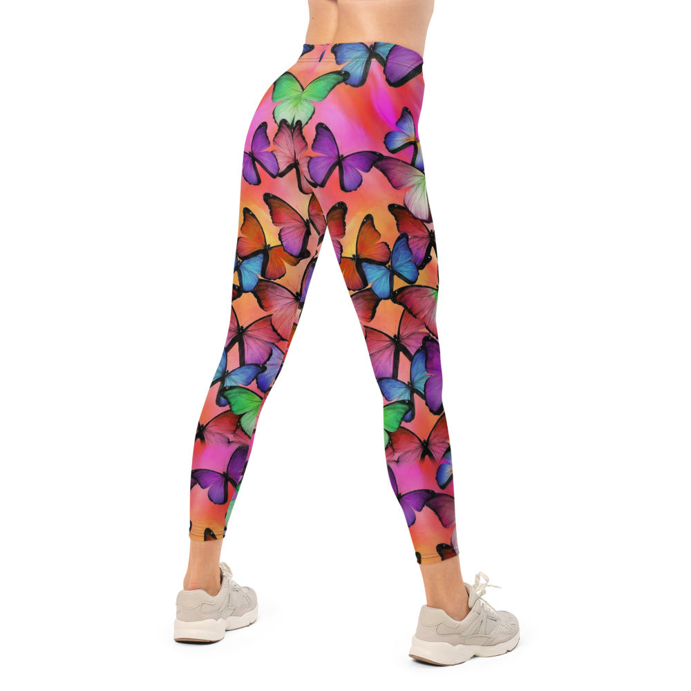 Personalisierte Sportleggings Damen Schmetterling Muster Bunt Fitness Yoga Leggings M684