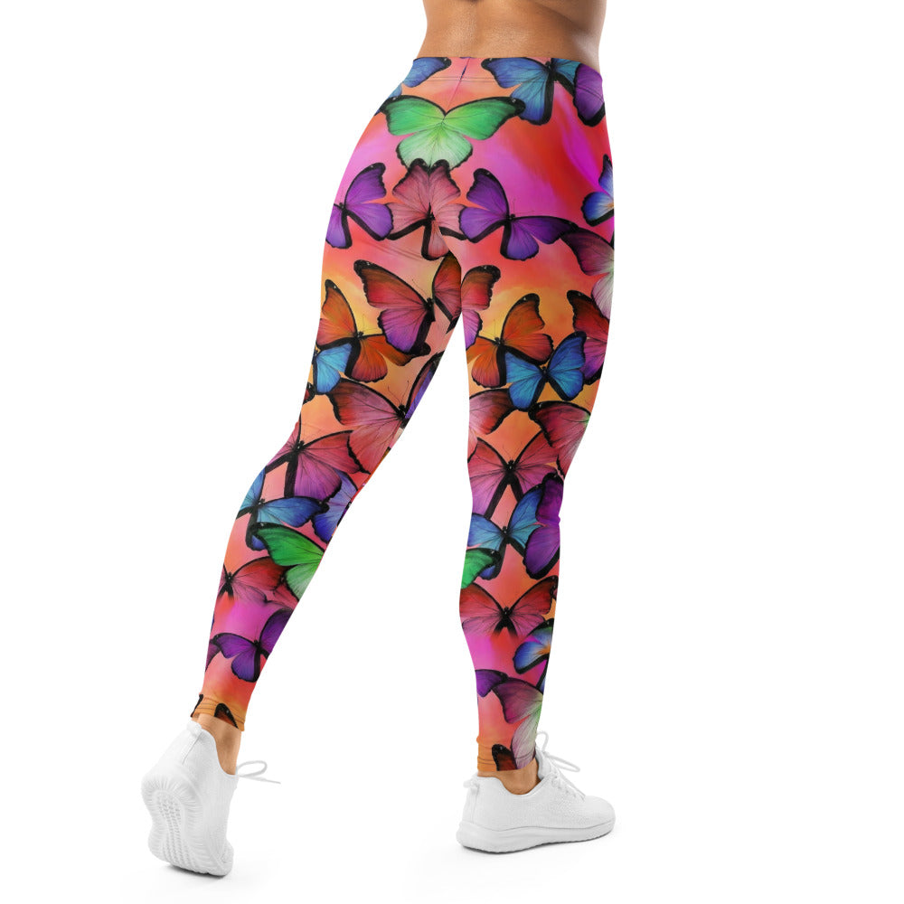 Personalisierte Sportleggings Damen Schmetterling Muster Bunt Fitness Yoga Leggings M684
