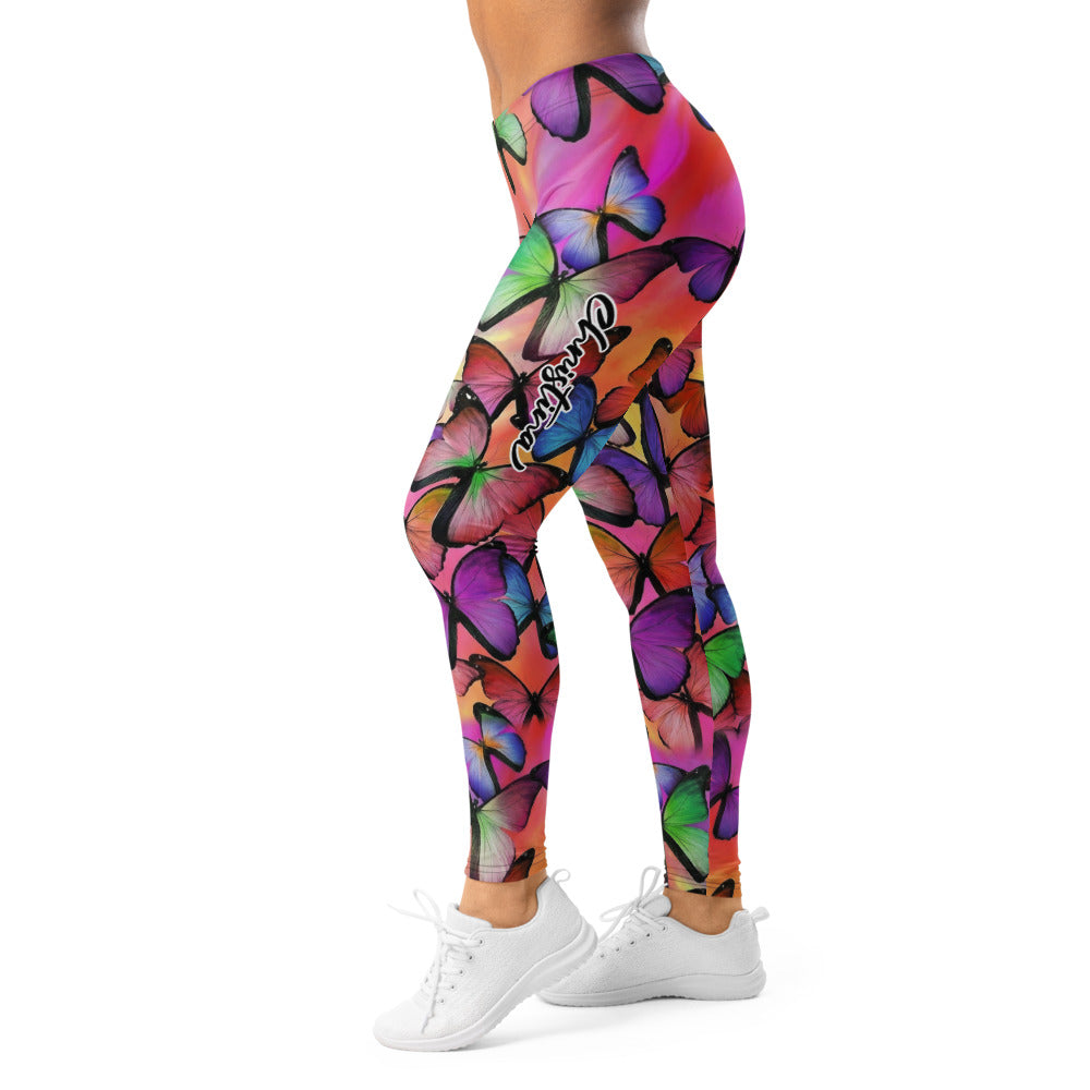 Personalisierte Sportleggings Damen Schmetterling Muster Bunt Fitness Yoga Leggings M684