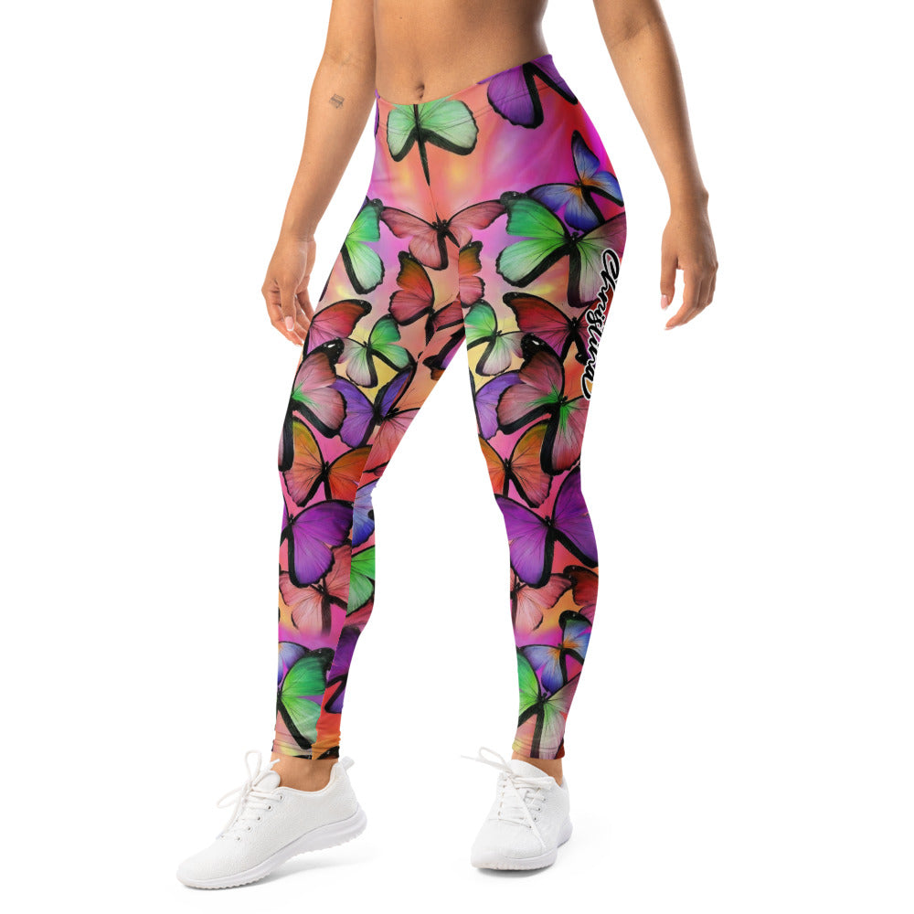 Personalisierte Sportleggings Damen Schmetterling Muster Bunt Fitness Yoga Leggings M684
