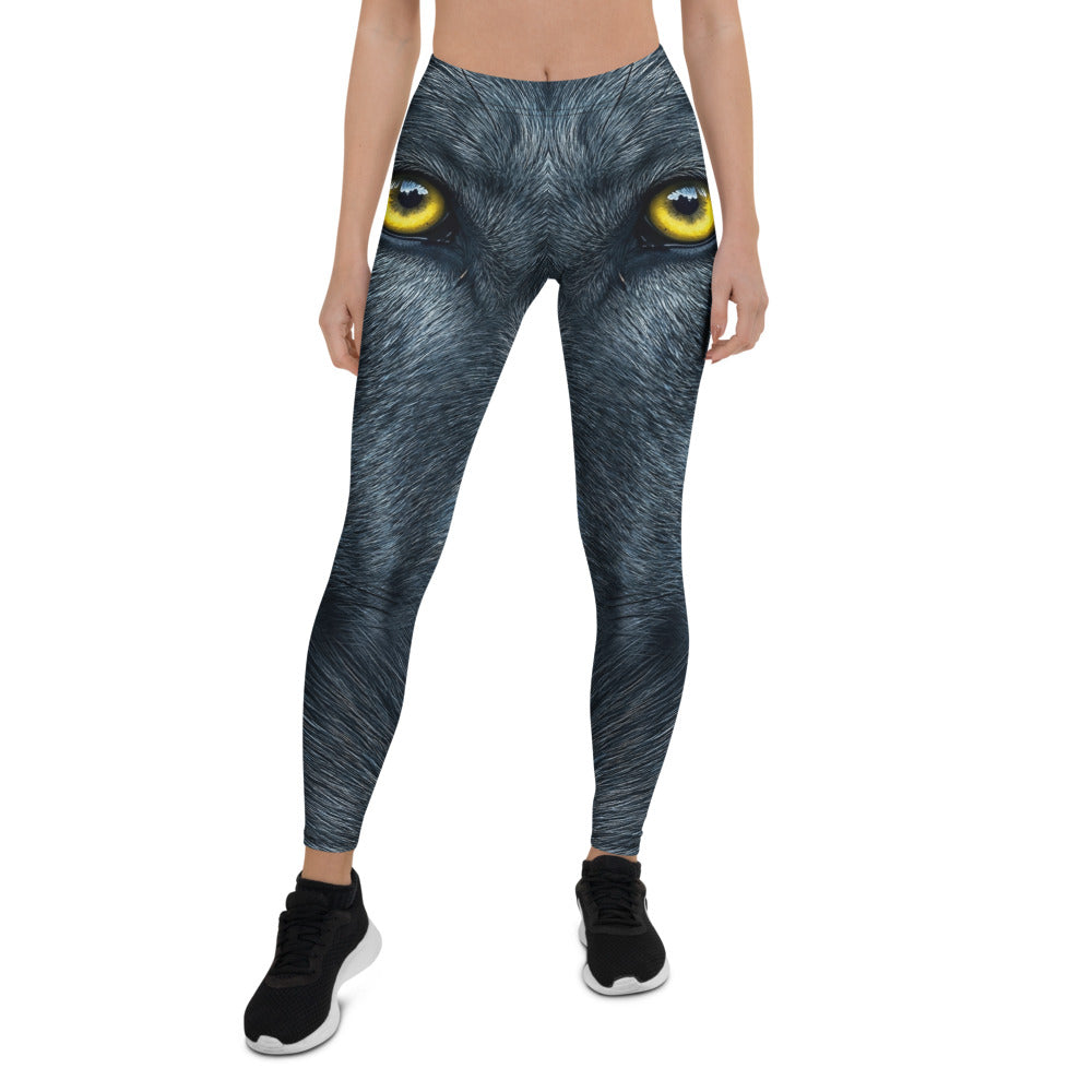 Personalisierte Sportleggings Damen Panther Motiv Schwarz Gelbe Augen Fitness Leggings Yoga Hose P319