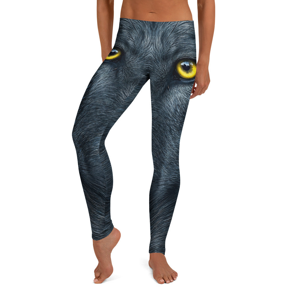 Personalisierte Sportleggings Damen Panther Motiv Schwarz Gelbe Augen Fitness Leggings Yoga Hose P319