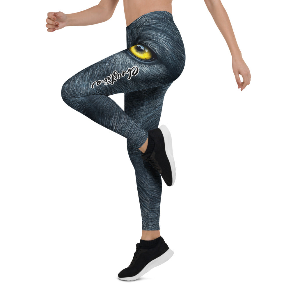 Personalisierte Sportleggings Damen Panther Motiv Schwarz Gelbe Augen Fitness Leggings Yoga Hose P319