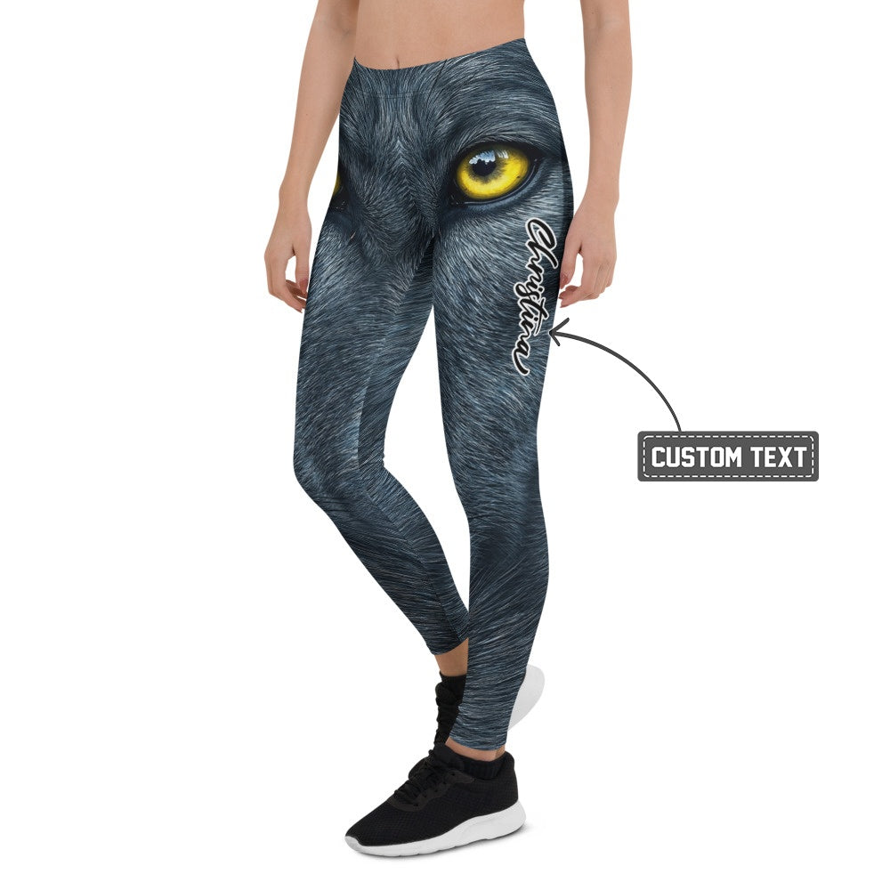Personalisierte Sportleggings Damen Panther Motiv Schwarz Gelbe Augen Fitness Leggings Yoga Hose P319 - XL