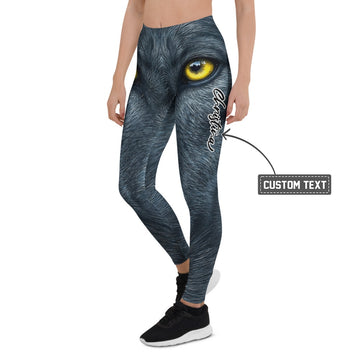 Personalisierte Sportleggings Damen Panther Motiv Schwarz Gelbe Augen Fitness Leggings Yoga Hose P319 - XL