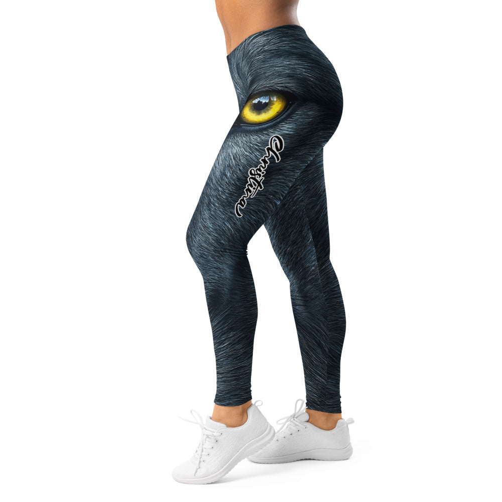 Personalisierte Sportleggings Damen Panther Motiv Schwarz Gelbe Augen Fitness Leggings Yoga Hose P319