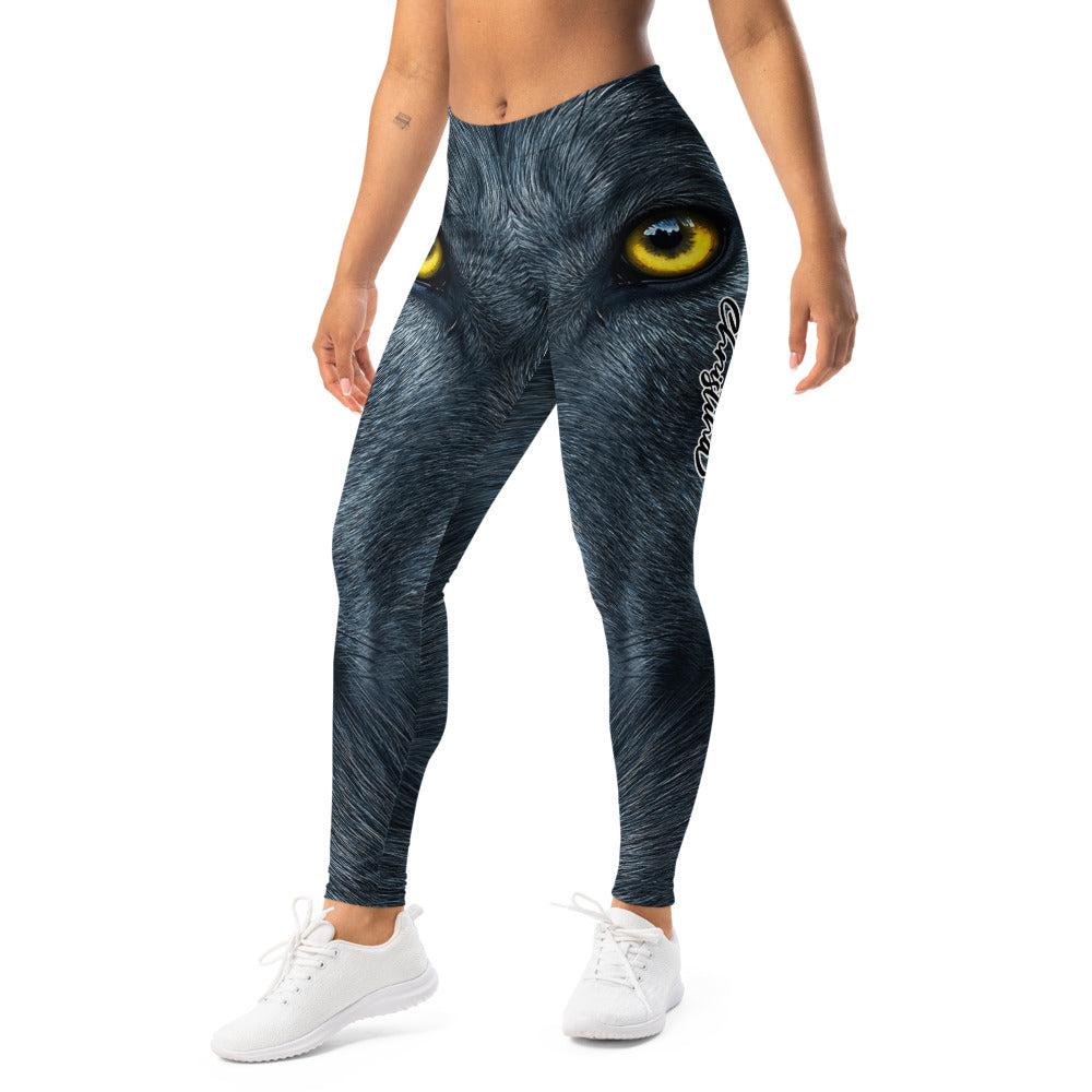 Personalisierte Sportleggings Damen Panther Motiv Schwarz Gelbe Augen Fitness Leggings Yoga Hose P319