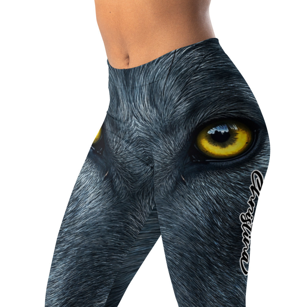Personalisierte Sportleggings Damen Panther Motiv Schwarz Gelbe Augen Fitness Leggings Yoga Hose P319