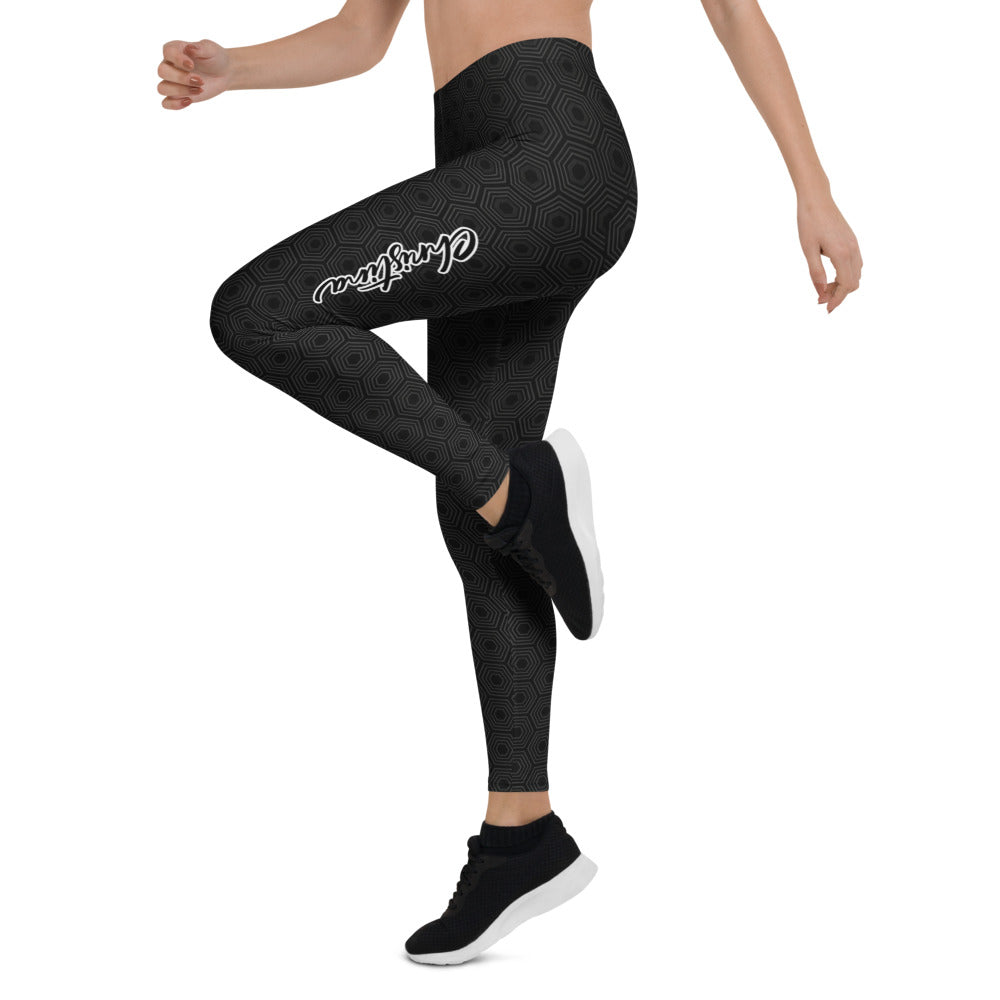Personalisierte Damen Sportleggings Schwarz Wabenmuster Geometrisches Design Fitness Yoga Leggings X061