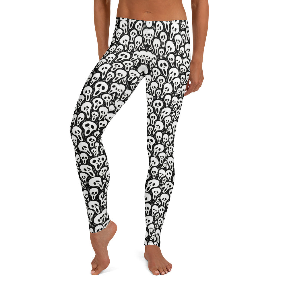 Personalisierte Damen Sportleggings Totenkopf Masken Design Schwarz Weiß Fitness Yoga Leggings Q032