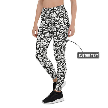 Personalisierte Damen Sportleggings Totenkopf Masken Design Schwarz Weiß Fitness Yoga Leggings Q032 - XL