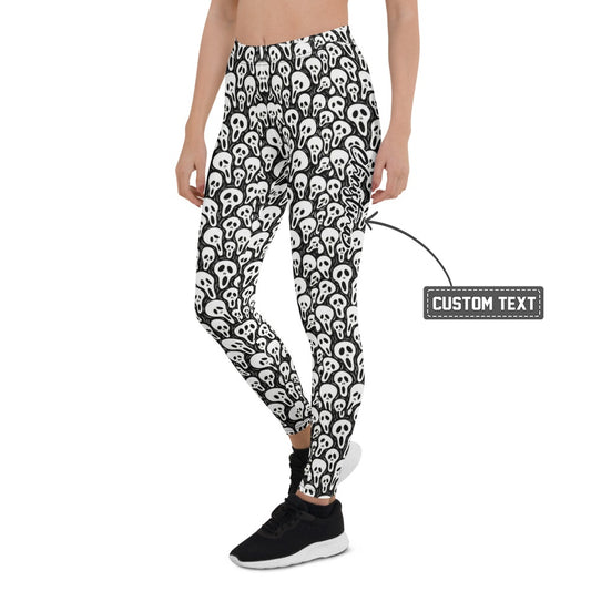 Personalisierte Damen Sportleggings Totenkopf Masken Design Schwarz Weiß Fitness Yoga Leggings Q032 - XL