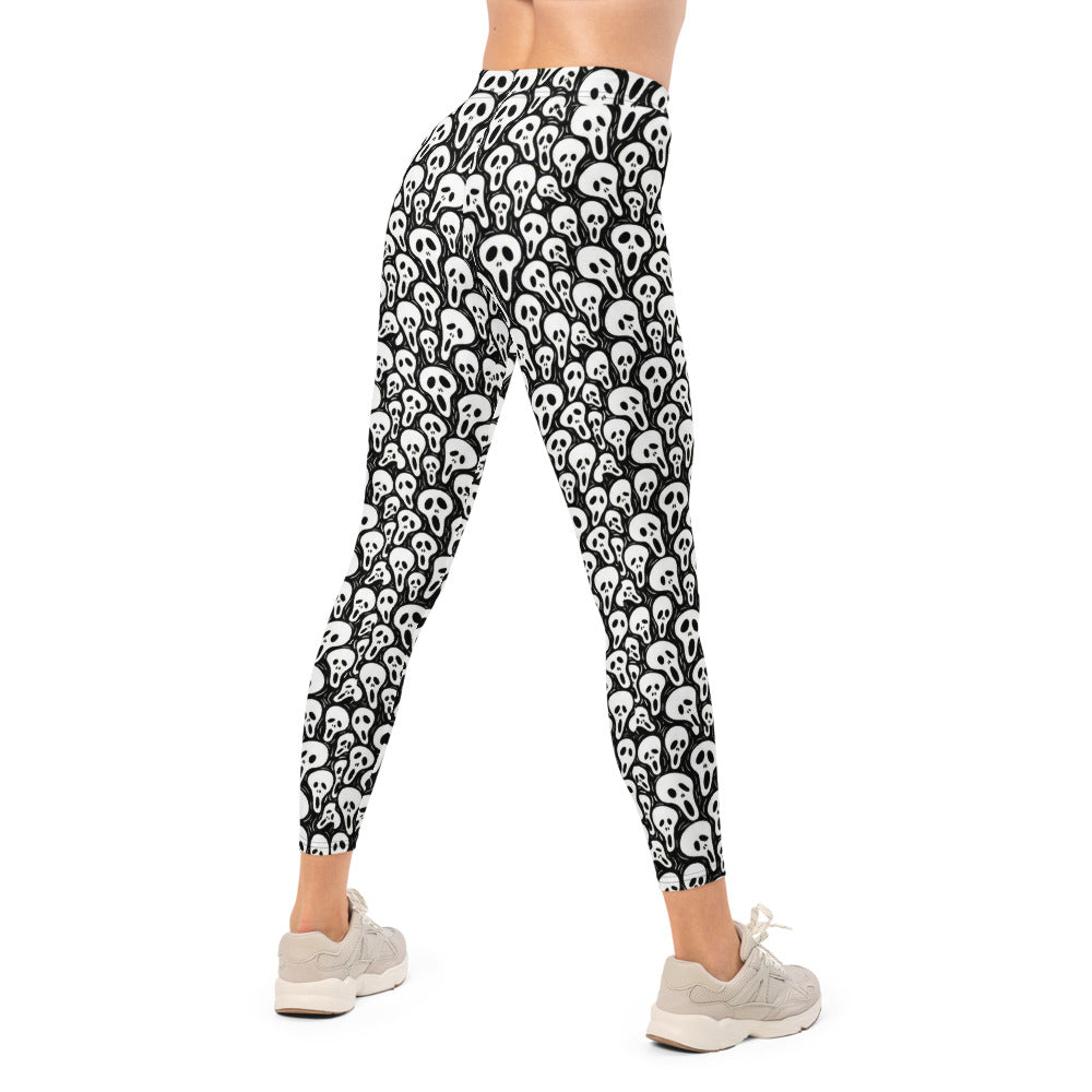 Personalisierte Damen Sportleggings Totenkopf Masken Design Schwarz Weiß Fitness Yoga Leggings Q032