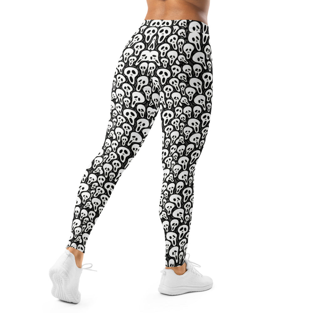 Personalisierte Damen Sportleggings Totenkopf Masken Design Schwarz Weiß Fitness Yoga Leggings Q032