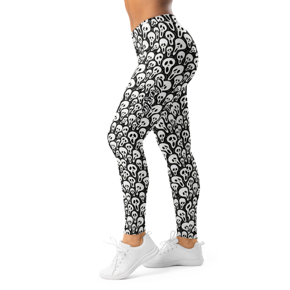 Personalisierte Damen Sportleggings Totenkopf Masken Design Schwarz Weiß Fitness Yoga Leggings Q032