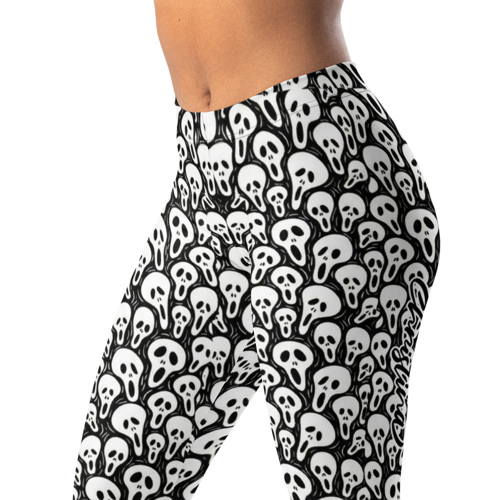 Personalisierte Damen Sportleggings Totenkopf Masken Design Schwarz Weiß Fitness Yoga Leggings Q032