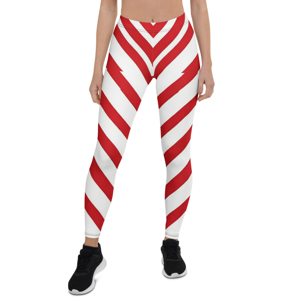 Personalisierte Damen Sportleggings Zuckerstange Design Rot Weiß Gestreift Fitnesshose Yoga Leggings A736
