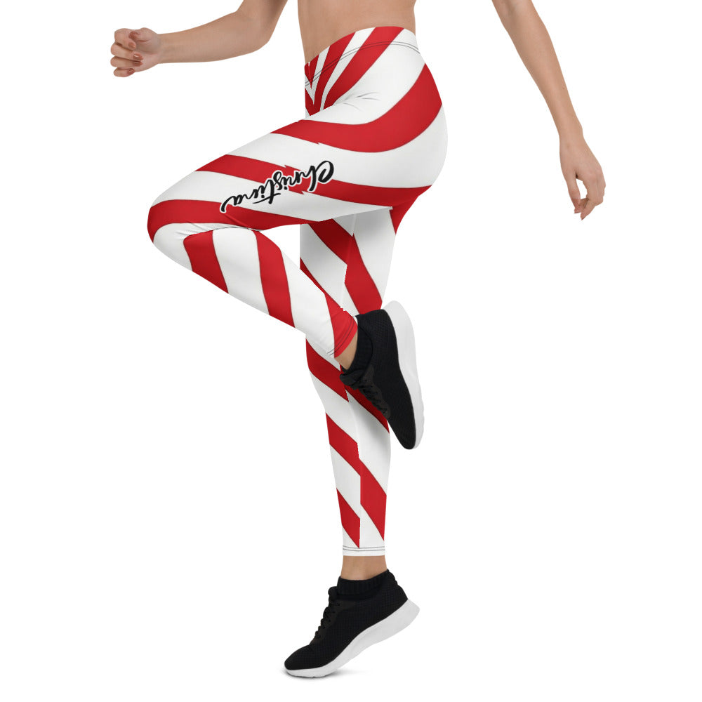 Personalisierte Damen Sportleggings Zuckerstange Design Rot Weiß Gestreift Fitnesshose Yoga Leggings A736