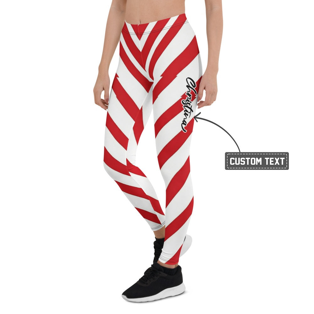 Personalisierte Damen Sportleggings Zuckerstange Design Rot Weiß Gestreift Fitnesshose Yoga Leggings A736 - XL