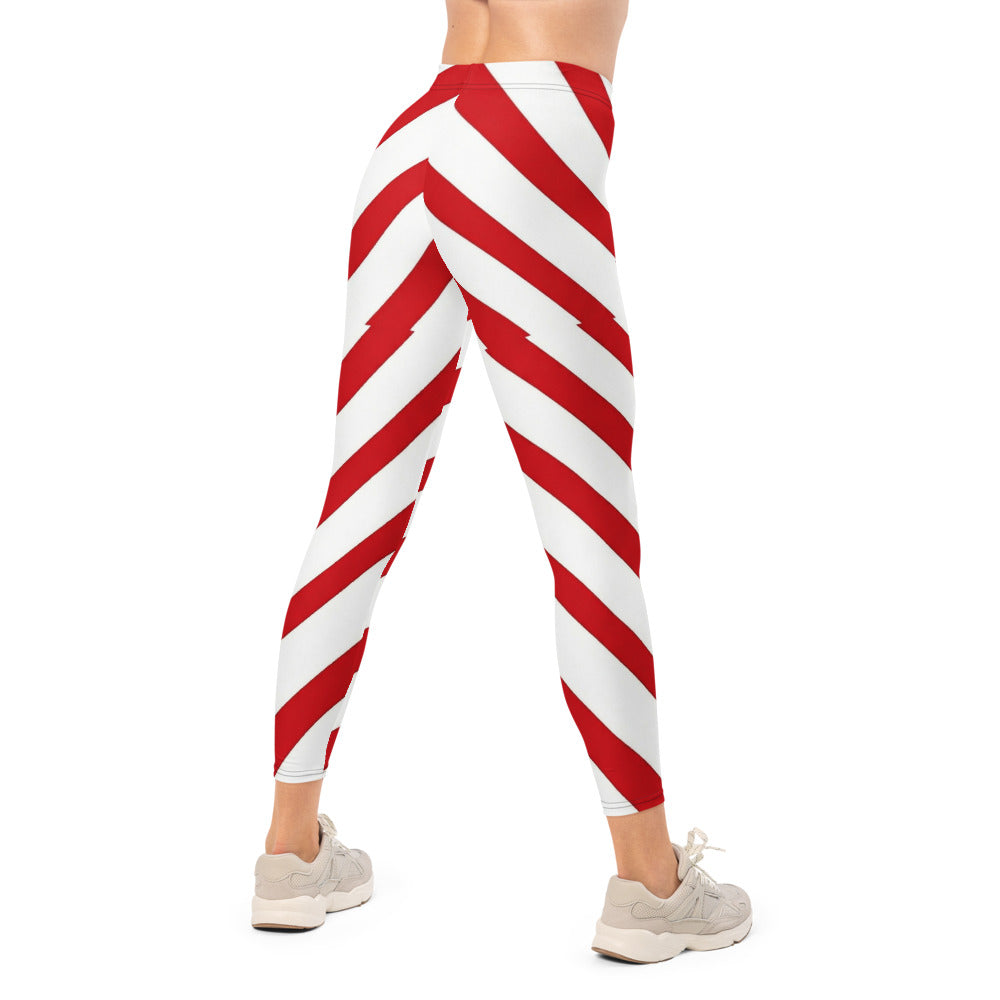Personalisierte Damen Sportleggings Zuckerstange Design Rot Weiß Gestreift Fitnesshose Yoga Leggings A736