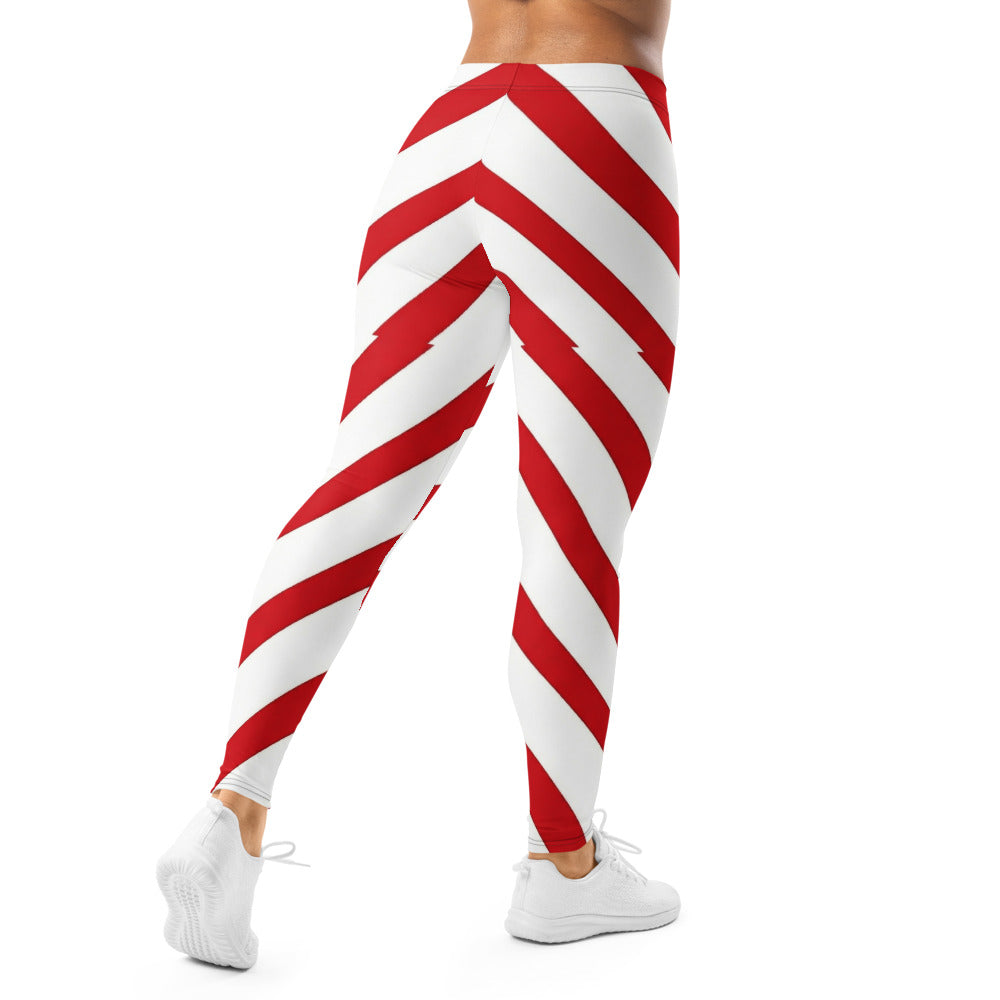 Personalisierte Damen Sportleggings Zuckerstange Design Rot Weiß Gestreift Fitnesshose Yoga Leggings A736