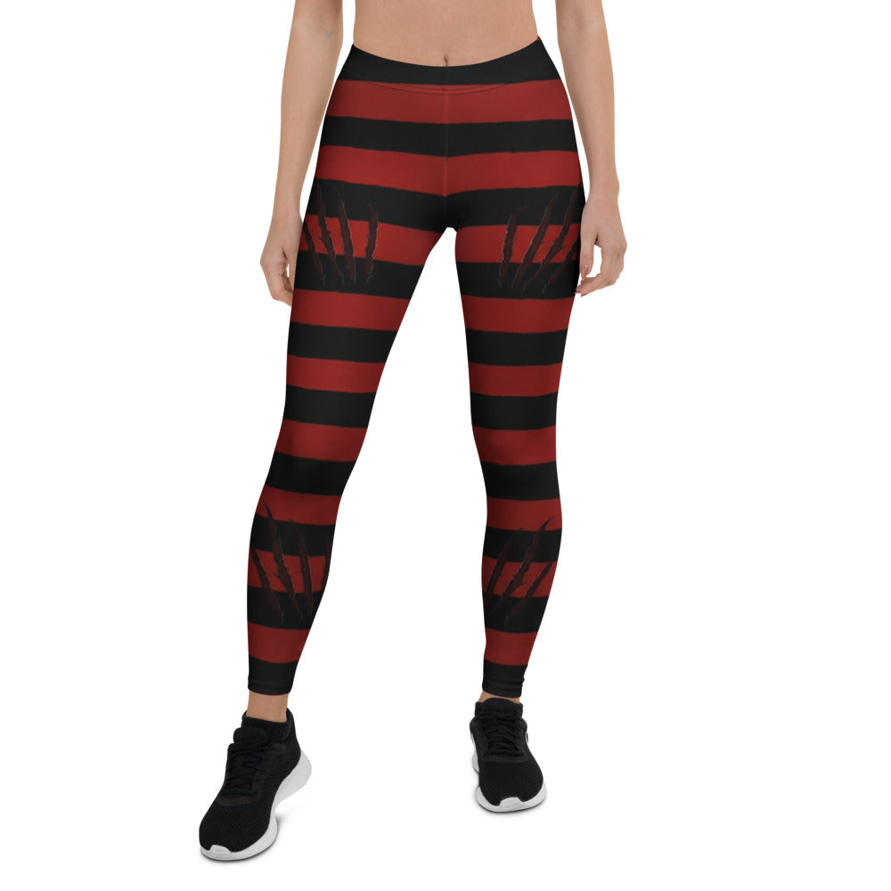Personalisierte Damen Sportleggings Gestreift Schwarz Rot Krallenspuren Design Fitness Leggings V563