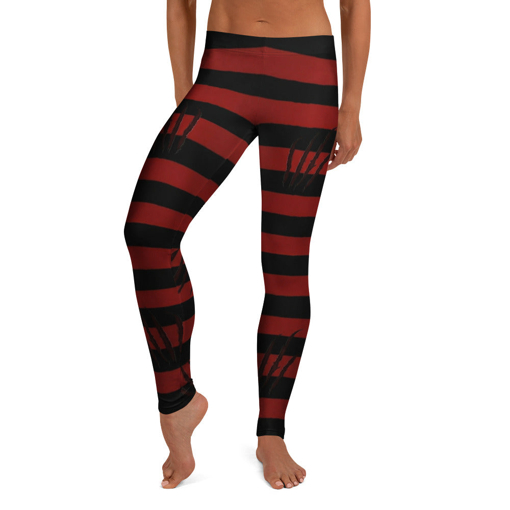 Personalisierte Damen Sportleggings Gestreift Schwarz Rot Krallenspuren Design Fitness Leggings V563